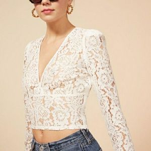 Reformation Halo lace top ivory/white